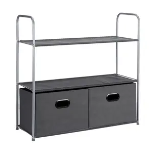 Closet Storage Organizer with Fabric Bins, Drawers, 3 Shelves, Grey, 32.7" x 12.2" x 31"