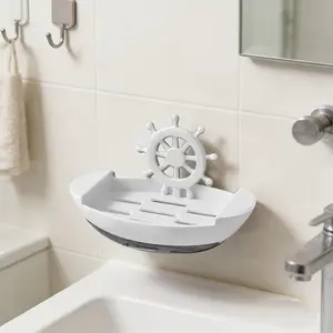 Soap Dish in The Shape of a Boat - Wall-Mounted, No Drilling Required, Suitable for Bathrooms, Soap Storage Box, Draining Soap Tray, Ideal for Home Decor, Bathrooms, Restrooms, And Kitchens