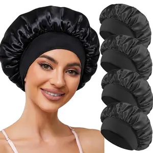 4Pcs Satin Bonnet Silk Bonnet Hair Bonnet for Sleeping Elastic Wide Band Silk Sleep Cap Soft and Breathable for Women Men