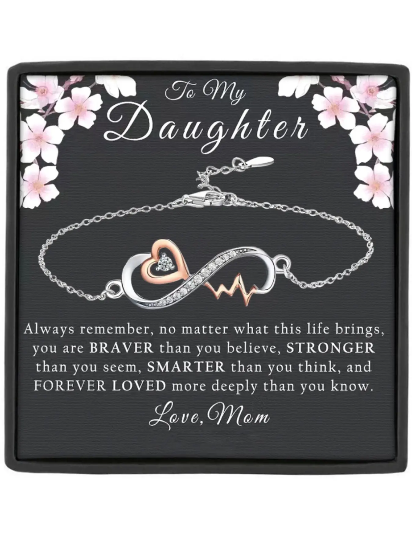 Mother's Day Gift Heartbeat Gift for Daughter, Heart Charm Bracelet Jewelry, Includes Card and Box, Birthday & Christmas Present