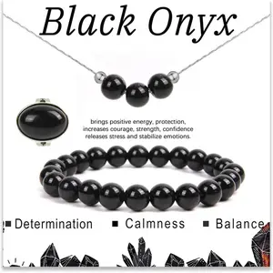 3PS Clear Quartz Bracelet-Necklace-Ring Set,8MM Healing Crystals Bracelets April Birthstone Necklace Crystal Rings White Jewelry Set for Women, Inspiration