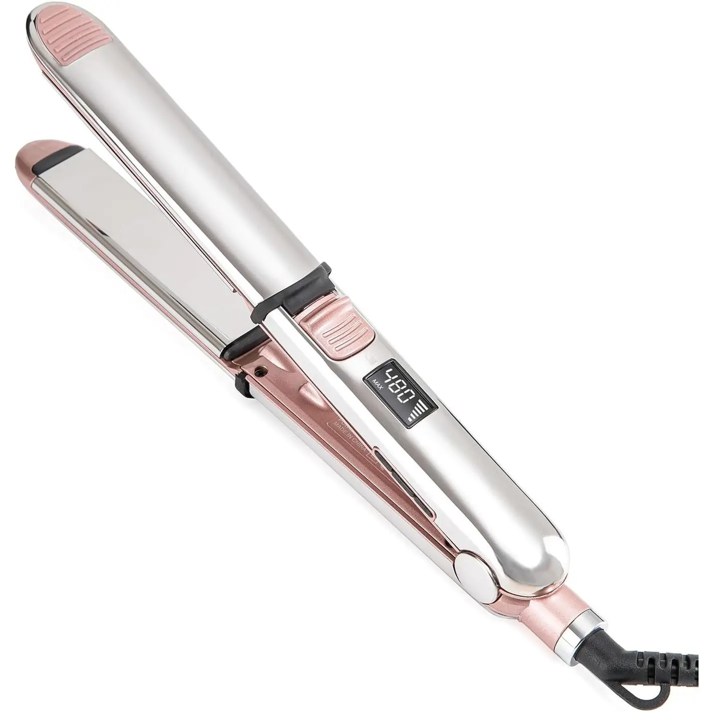 Flat Iron Straightener, 2-in-1 Hair Styler with Fast Heating Titanium Plates for Silky Straight Hair and Easy Curls, Pink, Sleek Flat Iron, Straightener And Curler, All Hair Types