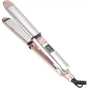 2-in-1 Titanium Ionic Flat Iron,Professional Hair Straightener & Curler, Fast Heating, Dual Voltage, Pink, for All Hair Types