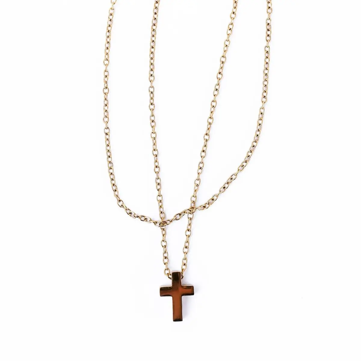 AMOR DEUS Walk in Faith Anklet - Minimalist double layered anklet with Cross Charm