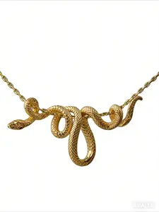 Punk Pendant Necklace Wrapped in Gold and Silver Snake, Unique Men's and Women's Hip-hop Neck Jewelry Gift Gothic Jewelry Trendy Jewelry