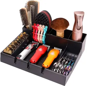 Stylist Tool Box Organizer ,Clipper Professional Station Salon Clippers Portable Notches with Scissors Storage Case Organizer Tray Tools Hair for Barber Keeper Trimmer Holder Haircut Razor (Black) Gift