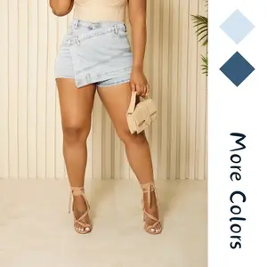 Women's Denim Shorts Skorts Asymmetrical with Pockets