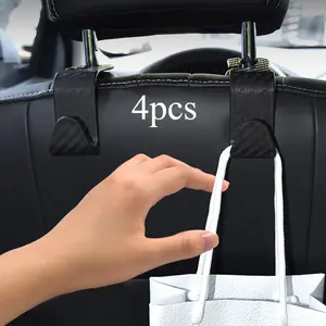 4-Piece carbon fiber car seat headrest hook, rear seat storage hanger, suitable for hanging storage of handbags, wallets, clothing and coats