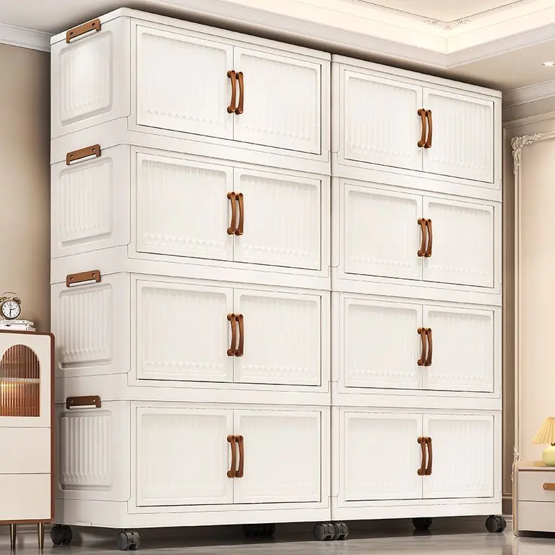 PP Plastic Foldable Home Storage Cabinet - No Installation Needed, Movable, Thickened, Dustproof for Snack & Miscellaneous Organizing