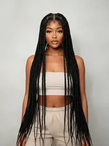 36 Inches/90cm Full Lace Braided Wig - Synthetic Lace Front Crochet Box Wig For Women With Knotless Box Braids - High-Quality Braiding Hair Lace Wigs