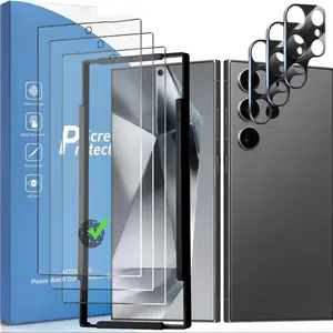 Tempered Glass Screen Protector with Installation Alignment Frame, 3 Counts Screen Protector & 3 Counts Lens Protector for Samsung Galaxy S24 Ultra 5G
