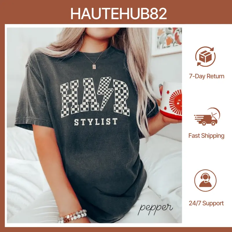 Comfort Colors Retro Hair Stylist Shirt, Hairstylist Gifts, Checkered Hair Stylist Work Tees, Hairstylist Graduation, Cosmetology School