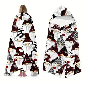 1pc gorgeous and exquisite Santa Claus gnome Cozy Hooded Blanket, wearable blanket, warm and soft and comfortable, available in multiple sizes, is a must-have for reading, nap, office, and home leisure, and is the best gift choice for Christmas gifts