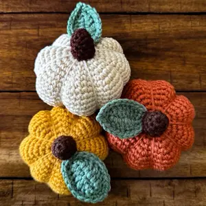 Handmade Crochet Pumpkins - Colorful Crochet Decorations with Leaves for Home Decor