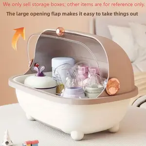 Baby Bottle Storage Box with Lid Drain Rack Countertop Organizer Removable Drying Tray Newborn Nursery