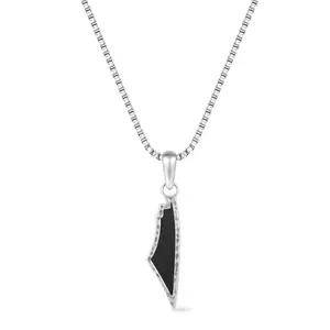Obsidian Stone Map of Palestine Necklace Silver