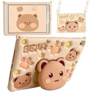 for Galaxy Tab A9+ Plus Case 11 Inch 2023 Girls Cute 3D Kawaii Cookie Bear Silicone Cover with 3D Bear Stand Shoulder Strap Case for Tab A9 Plus Tablet SM-X210/X216/X218