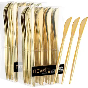 Novelty Modern Flatware, Cutlery, Disposable Plastic Knives Luxury Gold 64 Count