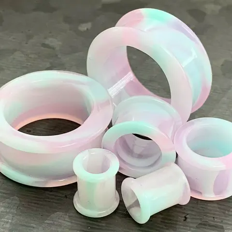 PAIR of Unique Cotton Candy Galaxy Style Double Flare Swirl Silicone Tunnel/Plugs -  Gauges 2g (6.5mm) up to 2" (50mm)