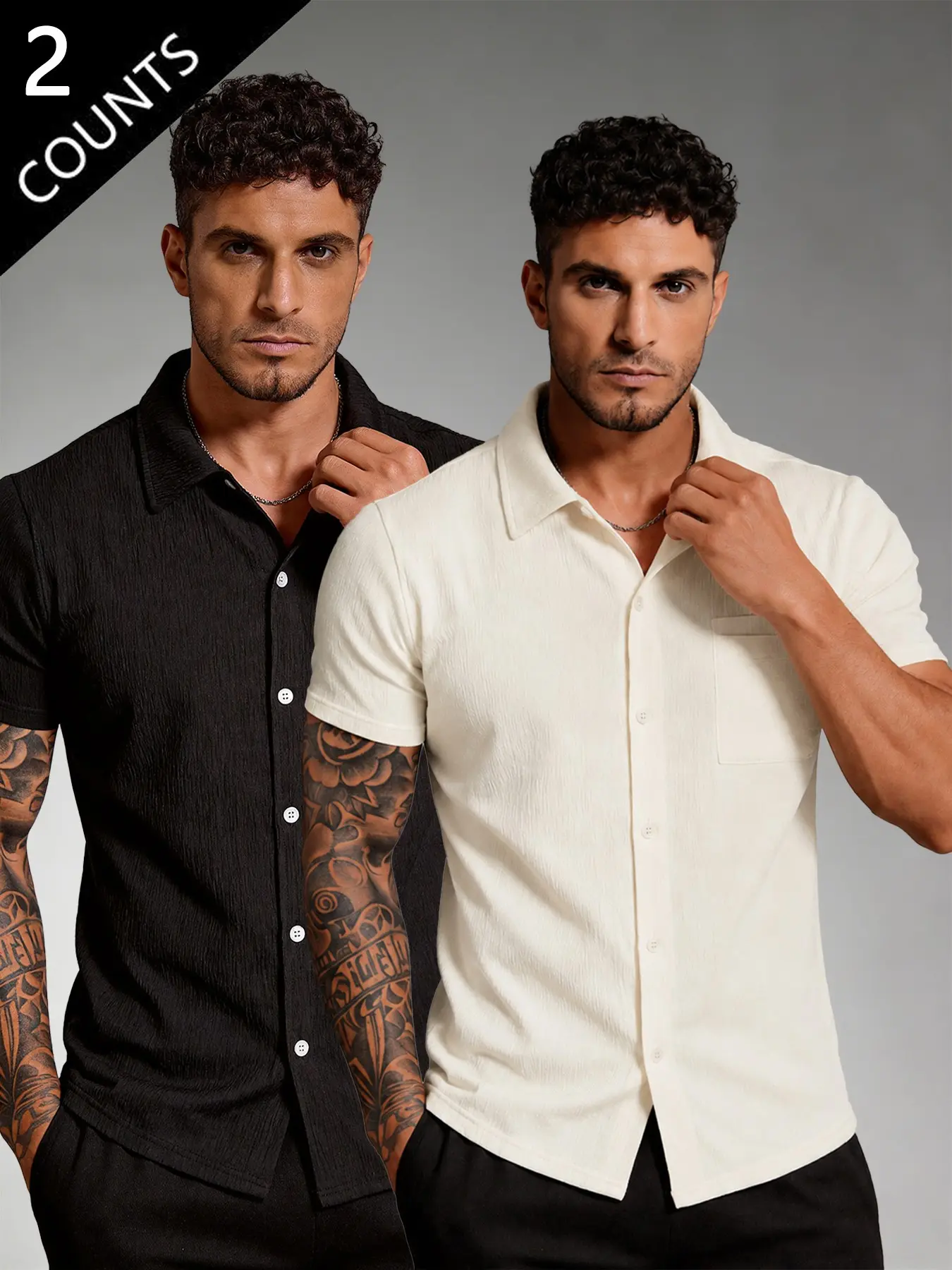 Men's Textured Camp Collar Short Sleeve Shirt, Casual Summer Shirt, Slim Fit Button-Down Casual Top, Breathable Vacation Shirt for Daily & Beach Wear