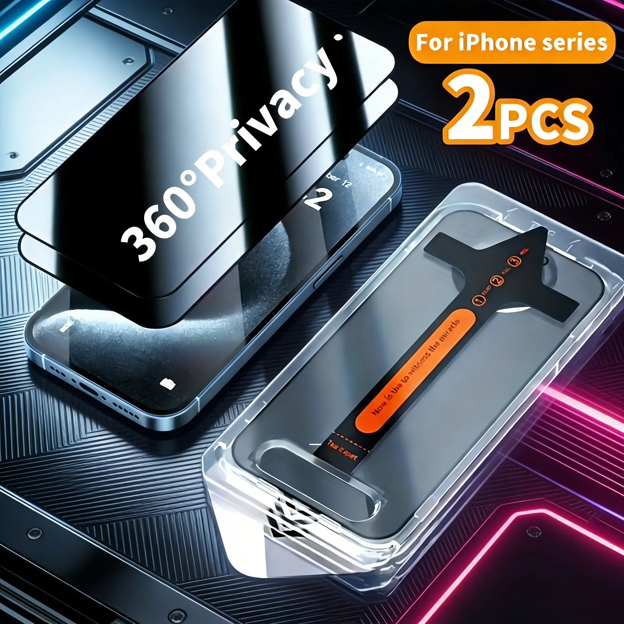 2-Pack 360° Privacy Tempered Screen Protector for iPhone Series，Up, Down, Left, Right Privacy， 9H Scratch Resistance, Auto Dust Removal, Bubbles-Free, Easy Installation