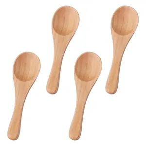 4pcs Handmade Small Wooden Spoons  3.93x1.18 Inch Color Mini Condiment Tiny Serving Utensils Teaspoon For Eating Honey Spices Sauces Sugar Salt