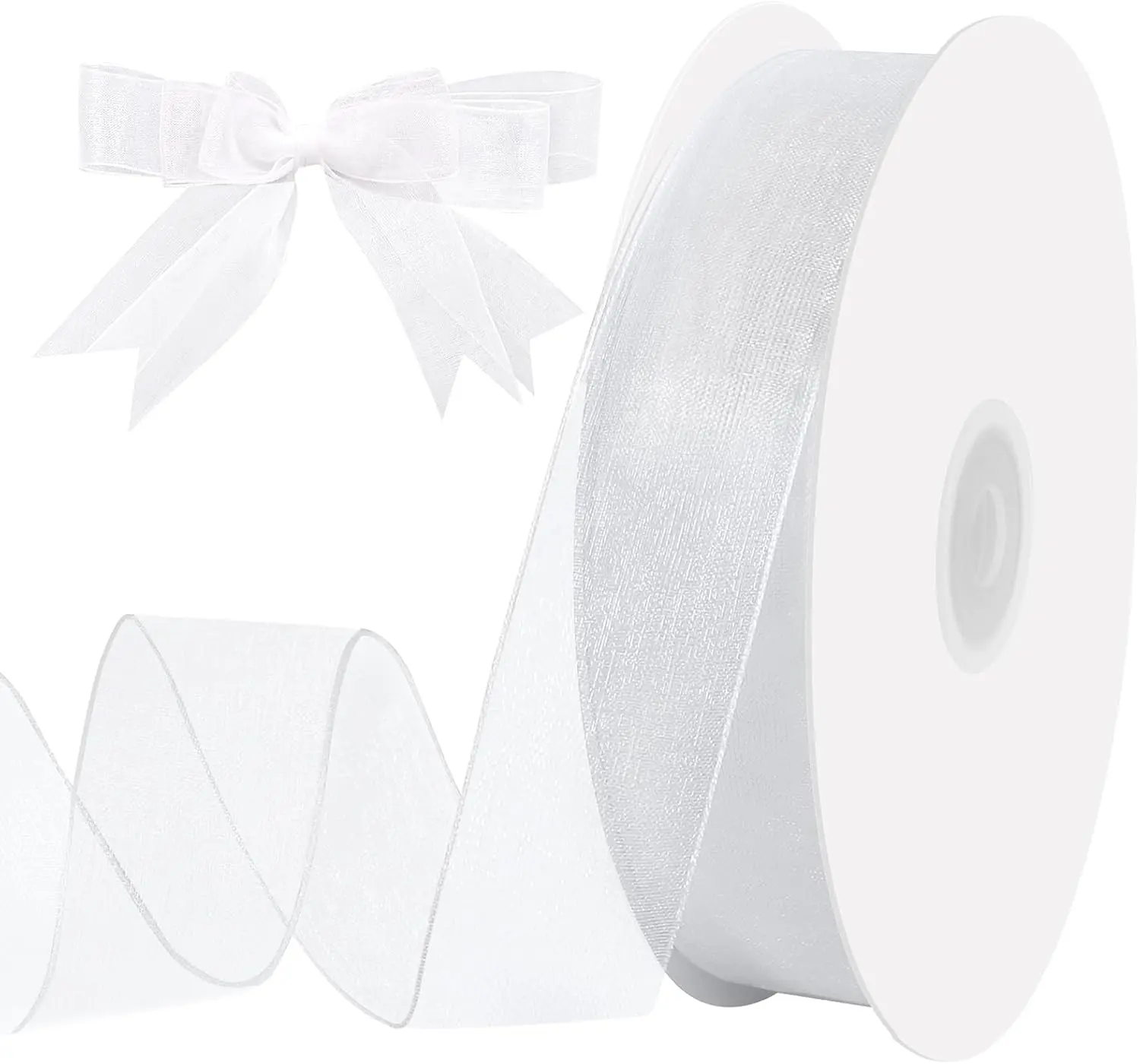 1-Inch 60-Yd White Organza Sheer Ribbon, Office Stationery & Gift Wrapping Supply for Bows, Crafts, Wedding Decor