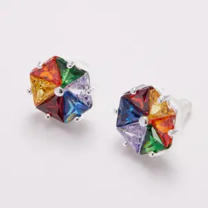 [ICE HUE]18K Gold Vacuum Plated Copper with 5A+ Sri Lanka Zircon Colorful Earrings Miami Italy Mexico & Micro Inspired for Women & Men Luxury Jewelry,Daily Wear,Casual Fashion,Gift Idea,,Classic,Hip Hop,Simple,Sporty Style