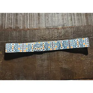 Blue and White Aztec Elastic Hat Band - Durable Design for Comfortable Wear