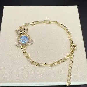 14k Gold Plated COD#0329 Bear Paper Clip Bracelet - 7+1.5 Inches