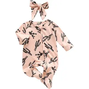 P-GCS017    Baby Girls Cactus Footies Newborn Zip Up Onesie Romper