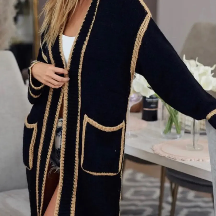 Long trendy sweater Black Casual