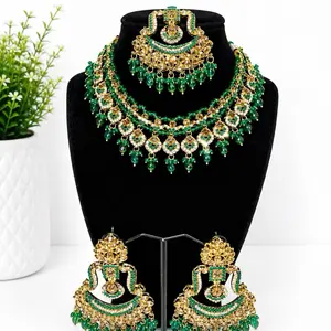 Elegant Red & Green Beaded Necklace Set with Matching Earrings for Festive Wear