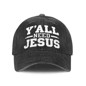 Funny Slogan Hat: "Y'all Need Jesus" Printed Washed Cotton Cap