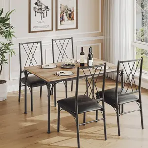 Beige/Khaki Dining Table Set for 4, Kitchen Table Set with Upholstered Bench, Dining Room Table Set for 4-6 with Cozy Cushion, 3 Piece Dining Table Set for Small Space, Apartment, Burlywood