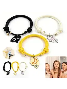 Summervibes Set of 3 Round Rhinestone Star Moon Sun Friendship Bracelet/Necklace/Keychain BFF Best Friends Forever Fantasy Cute Pendantfor Unbreakable Friendship