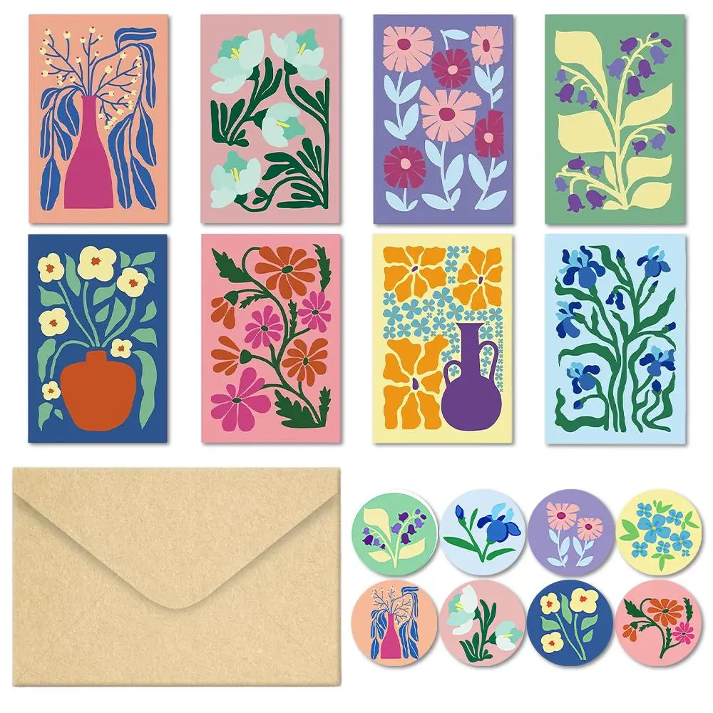 Pack of 24 Floral Greeting Cards with Envelopes, Floral Blank Note Cards Set for All Occasions, Boxed 8 Floral Designs Cards for Thank You, Birthday, Wedding, Condolence, Invitation, etc