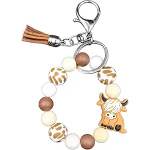 Highland Cow  Wristlet Cute Gifts  Keychains with Tassel Wrist  Bracelet for Women Men Gifts