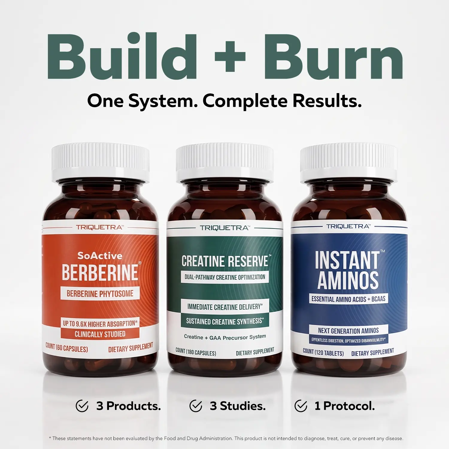 NEW! Build and Burn by Triquetra | Instant Amino Tablets, Creatine Reserve & SoActive Berberine Dietary Supplement Muscle Protein, Fitness