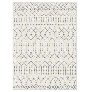 Area Rugs for Living Room, Washable Rugs Moroccan Boho Farmhouse Rug with Non-Slip Backing, Soft Low Pile Indoor Floor Carpet Neutral Rug for Bedroom Dining Room, Off White/Grey