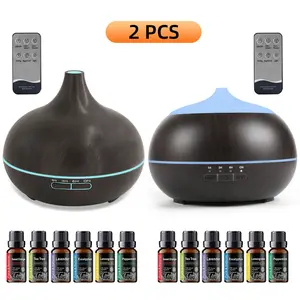 2 pieces Aromatherapy Gift Set  Wood Grain Diffusers, 550ml, Remote Control, Humidifier, 12 Essential Oils