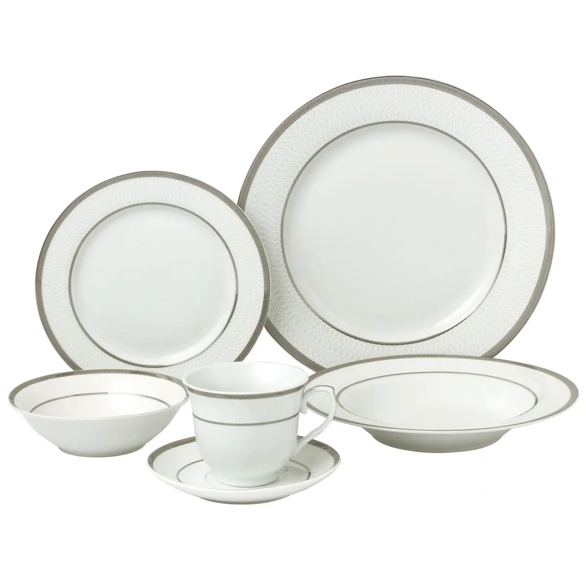 Lorenzo Import LH430 24 Piece Porcelain Dinnerware Service, Silver - for 4 Ashley