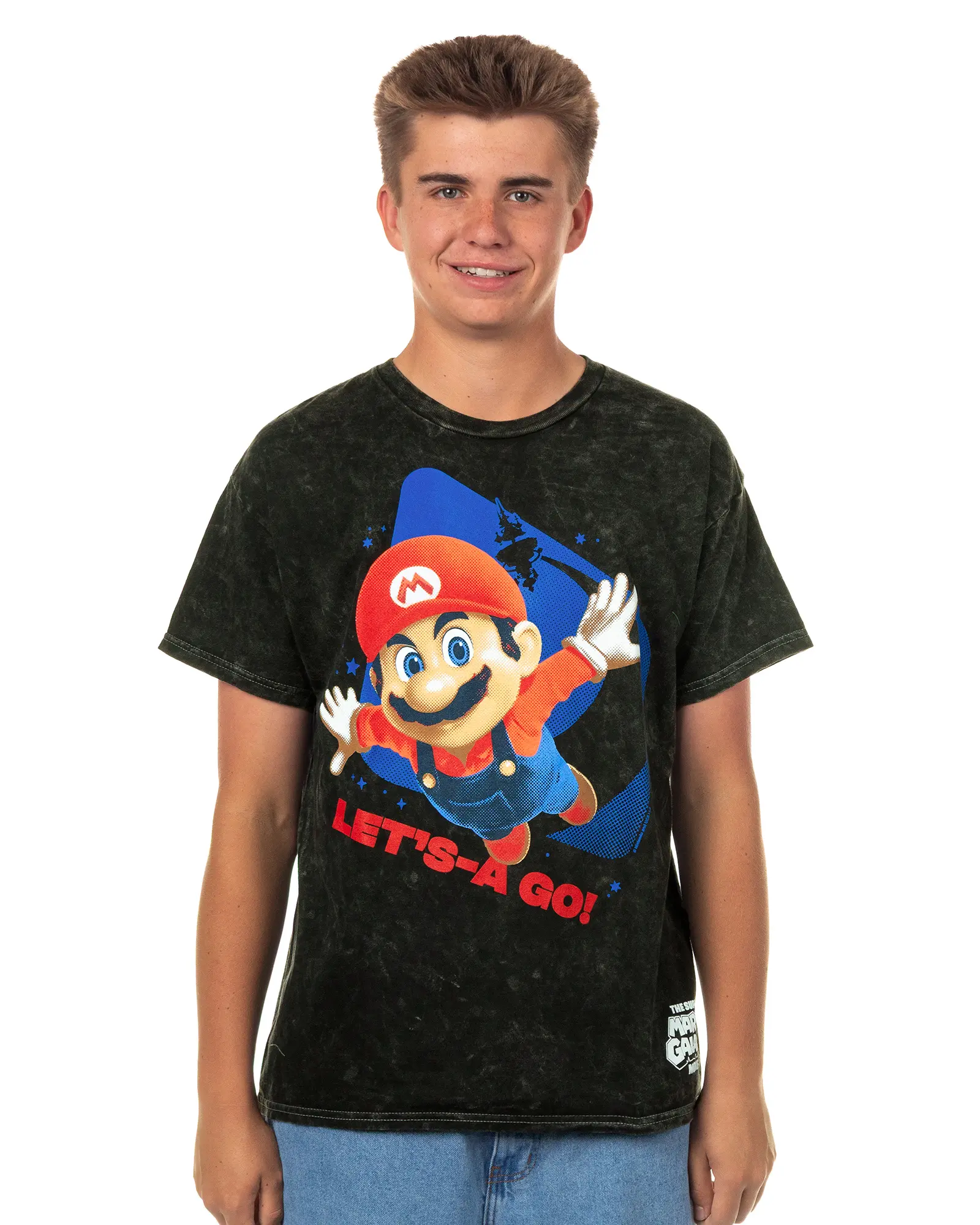 The Super Mario Galaxy Movie T-Shirt Men's Let's A Go Adult Mineral Wash Tee
