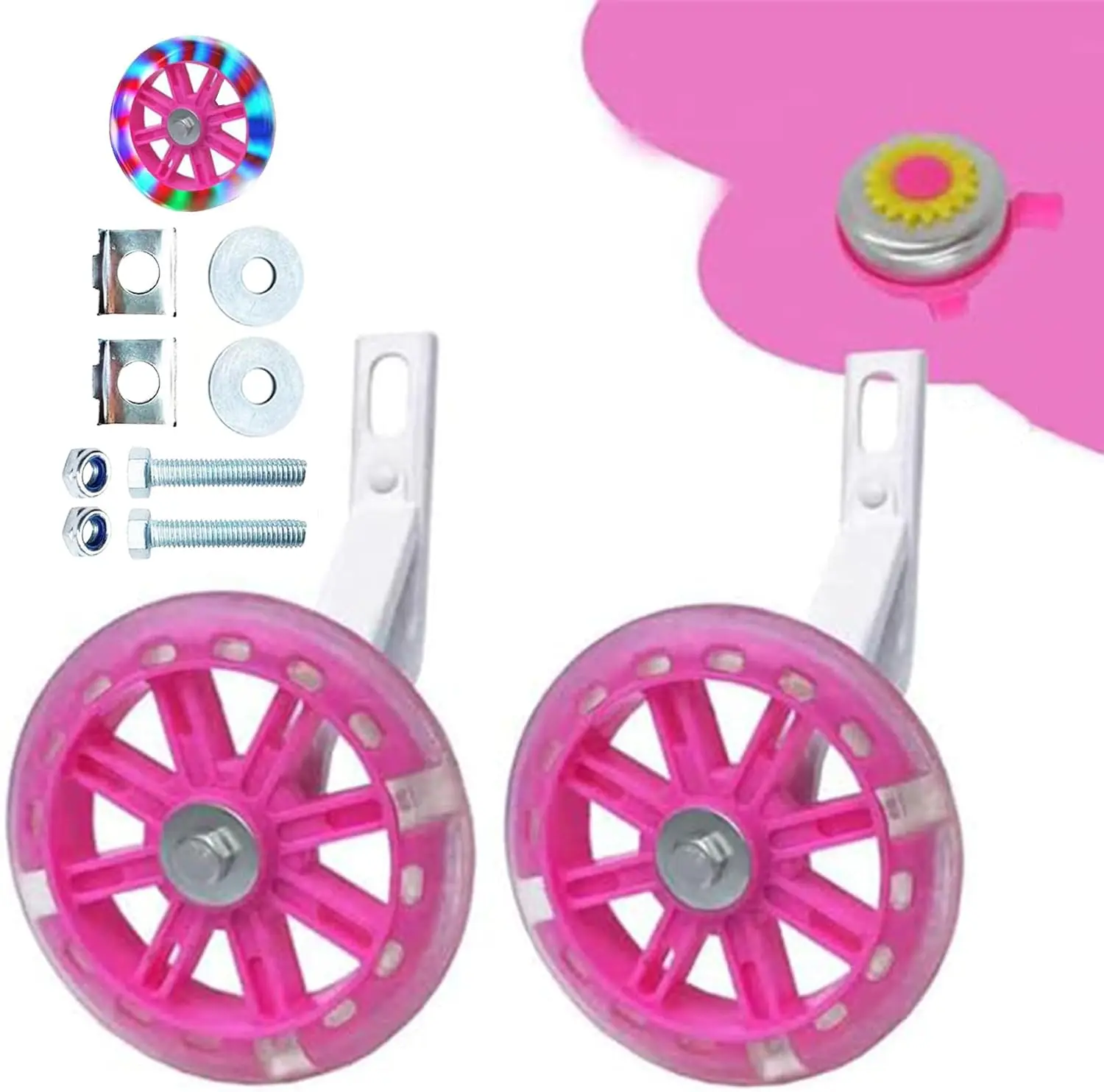 1-Pair Flash Mute Training Wheels for 12-Inch Bicycles, Blush Pink