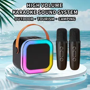 Mini Karaoke Machine with 2 Wireless Microphones Portable Design for Outdoor Family Gatherings Ideal for Girls Children Aged 4-12 Streaming Equipment