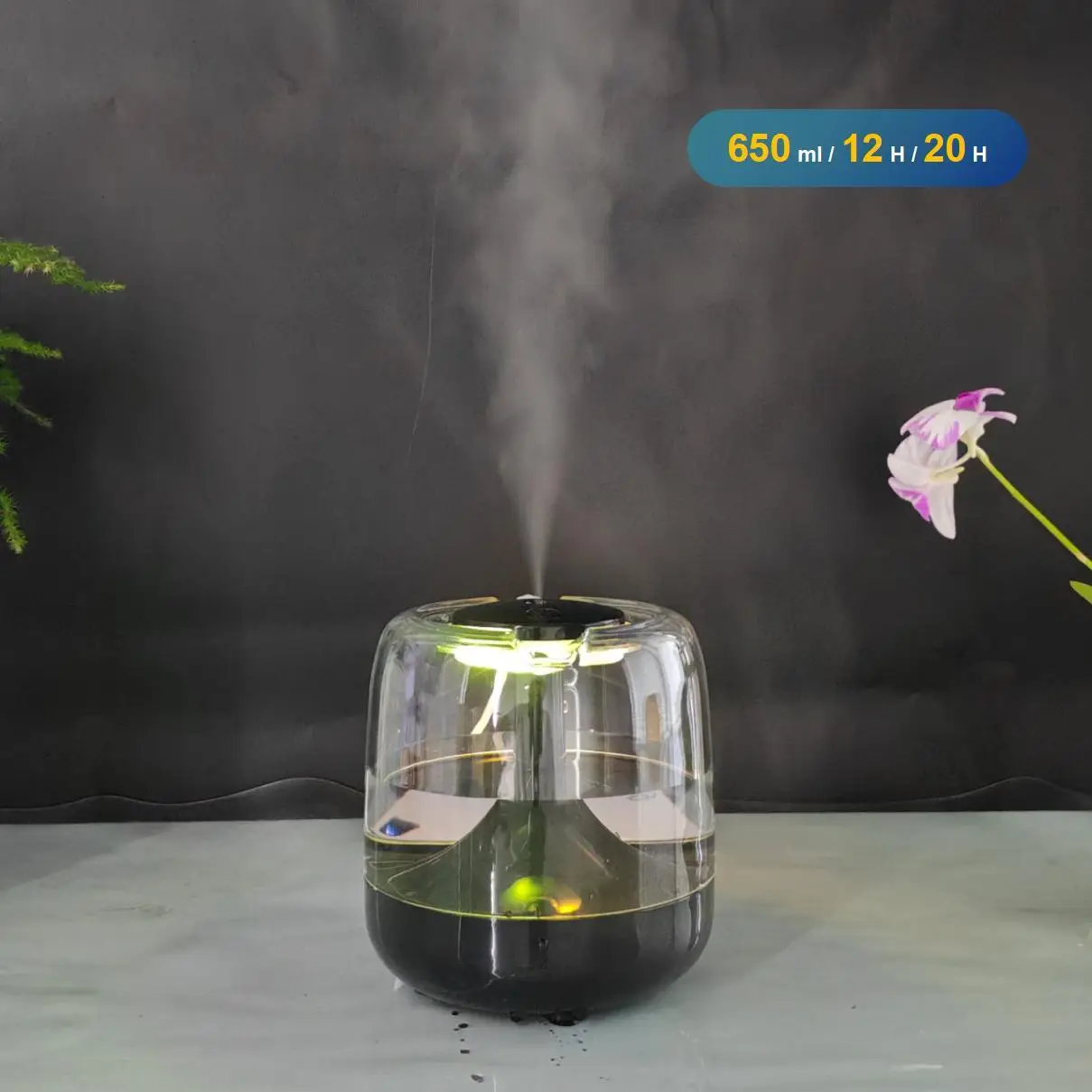 650ml USB Air Humidifier, Tiny But Tough, Long-lasting Transparent and Visible Humidifier, with Continuous and Intermittent Spraying Mode, Colorful Ni