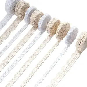 Ribbon Lace 45 Yards Vintage Ribbon Cotton Lace Craft Lace Crochet Sewing for Gift Package Wrapping, Bridal Wedding Decoration, Scrapbooking Supplies (Beige+White)