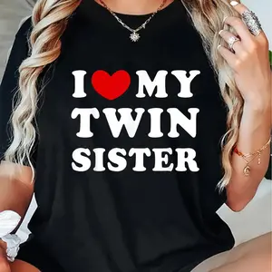 100% Cotton I Love My Twin Sister" Heartfelt T-Shirt - Soft & Comfortable Crew Neck Tee for Women, Perfect for Spring/Summer Gatherings & Vacations