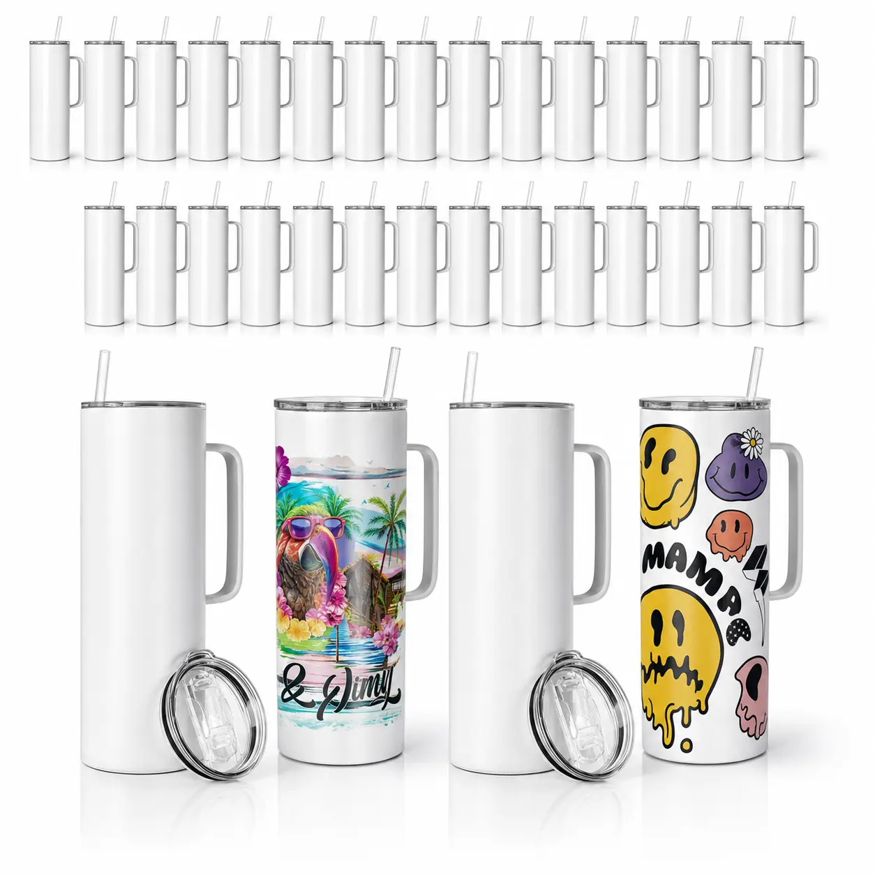 25pack 20oz Sublimation Tumbler White Double Wall Stainless Steel Tumblers With Handle And Lid Sublimation Blanks 20oz Skinny Tumbler With Handle Drinkware Flasks Water Bottles Portable Bottled Insulated