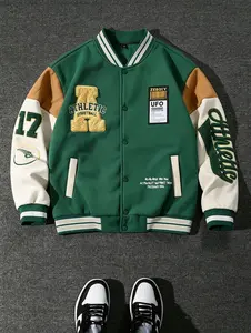 Men’s Varsity Jacket, Vintage Athletic Streetwear Bomber Coat, Chenille Letter Patch Baseball Jacket